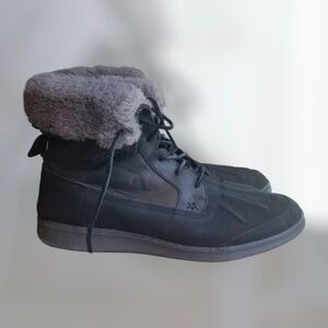 Ugg Faux Fur Lined Black Leather Boots Mens Size 14